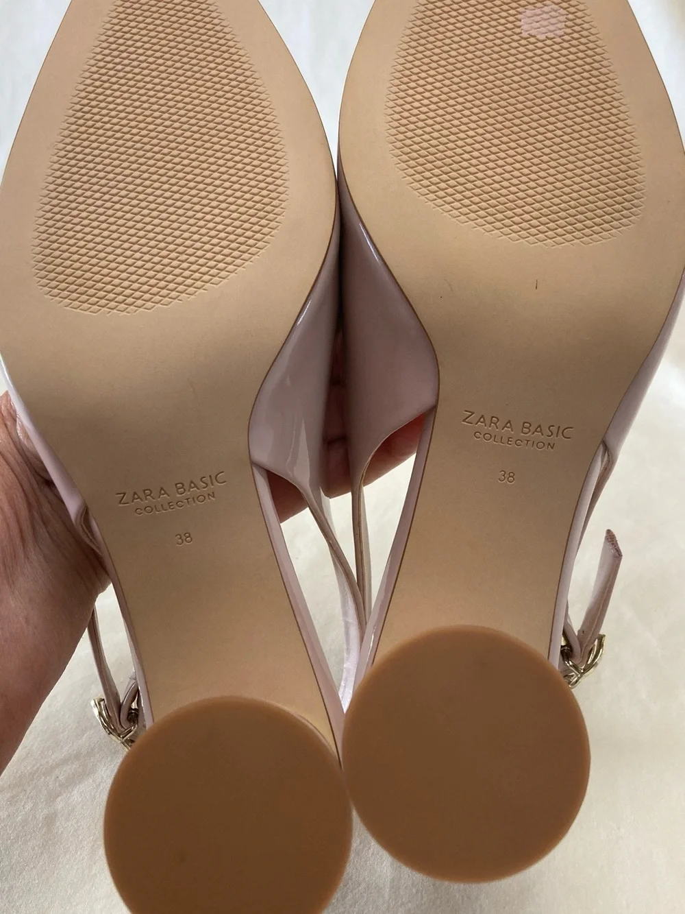 Zara Basic Pale Pink Patent Slingback Pointed Toe Heels US 7.5